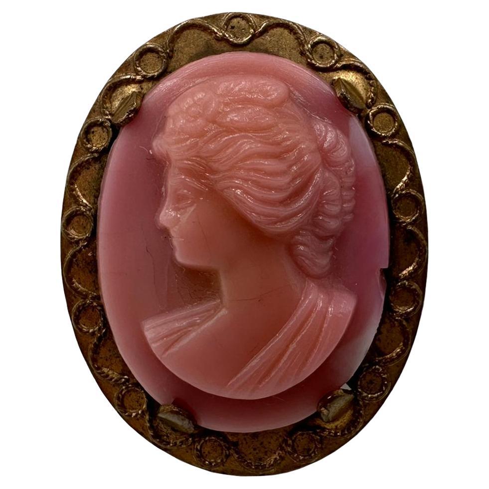  Antique Pink Cameo Brooch For Sale