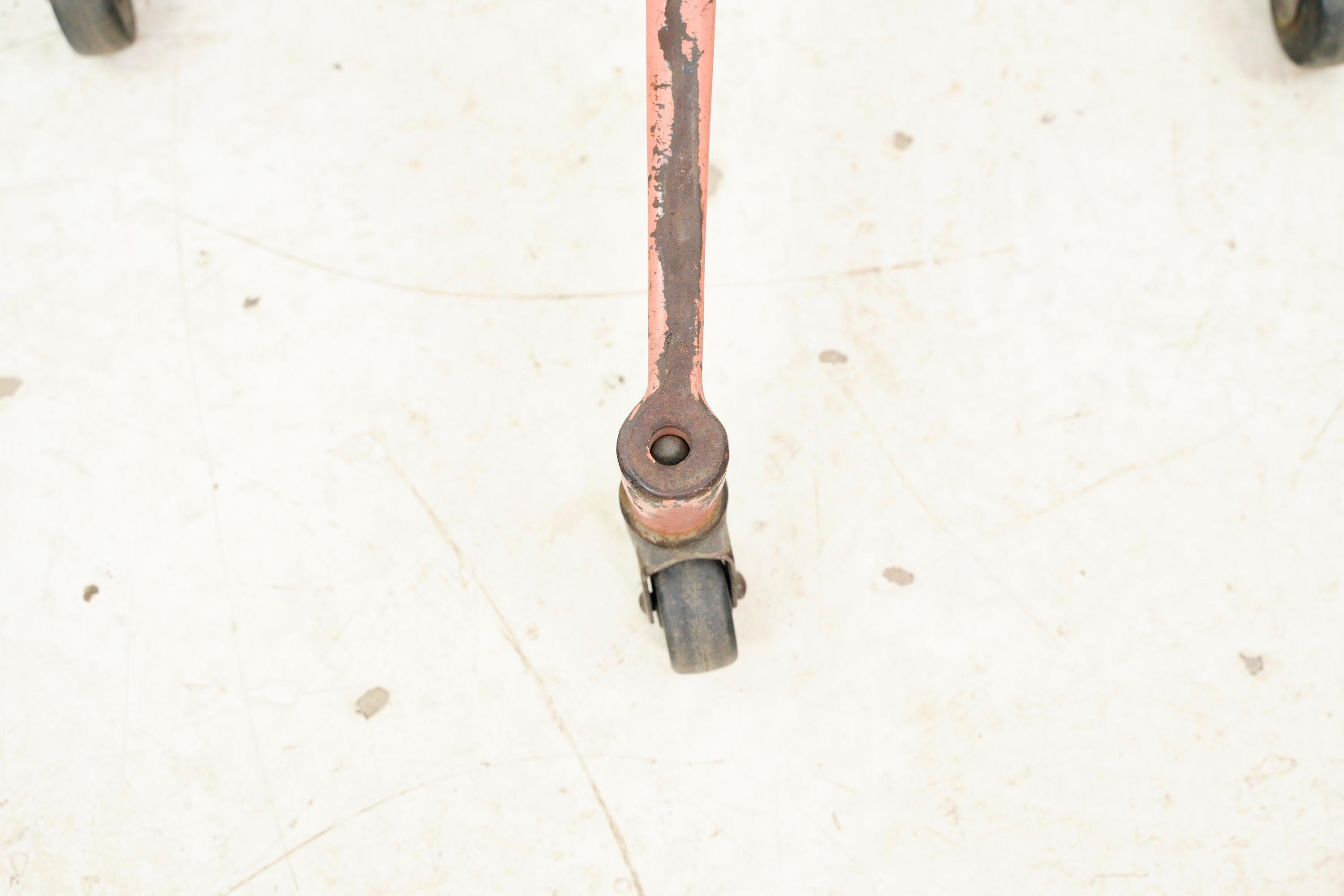 Antique Pink Cast Iron Base Adjustable Black Leather Stool For Sale 5