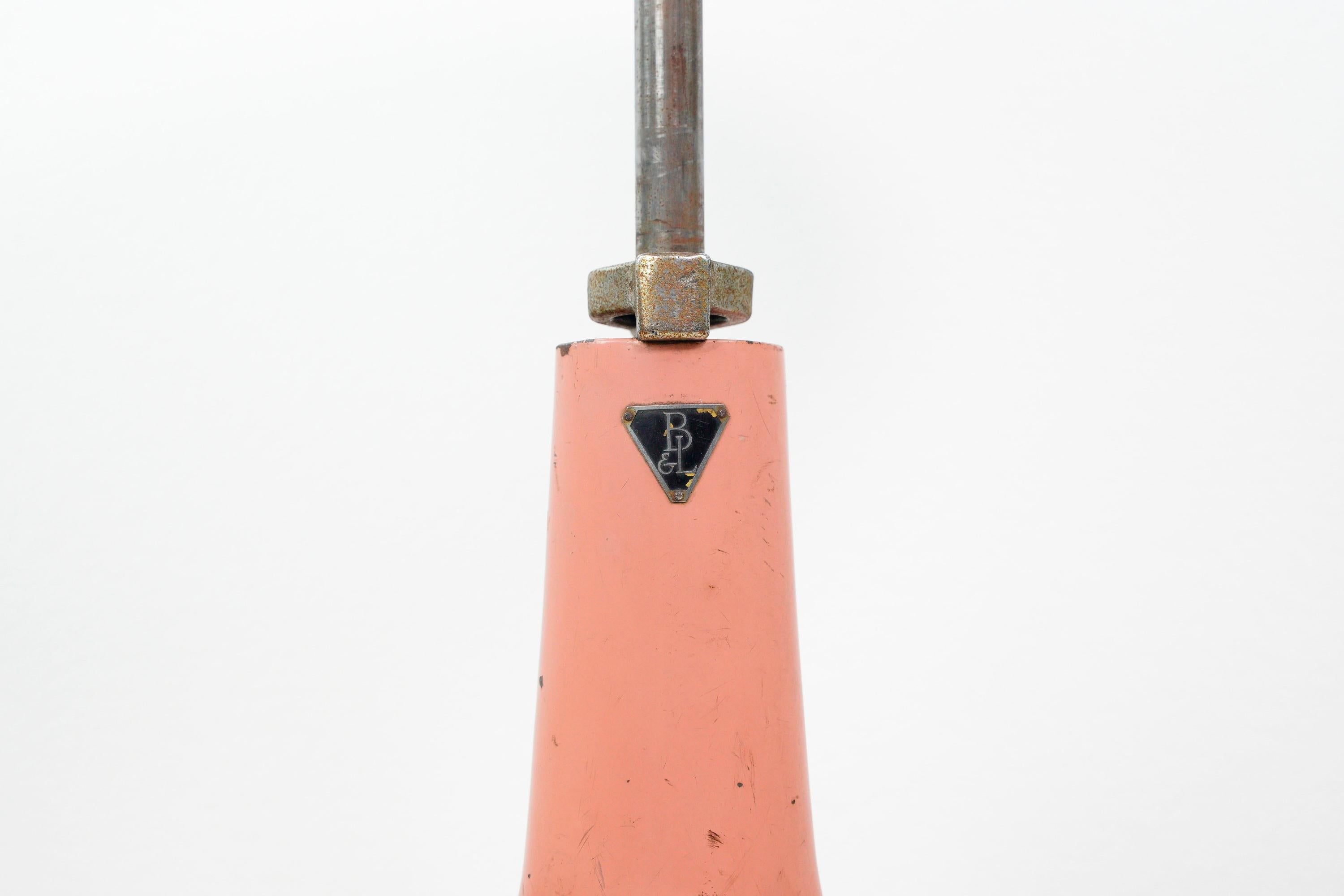 Steel Antique Pink Cast Iron Base Adjustable Black Leather Stool For Sale