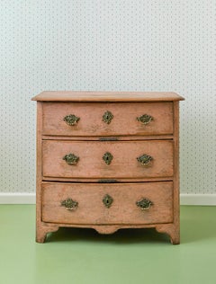 Antique Pink Chest of Drawers in Wood with Original Paint, Sweden, 18th Century