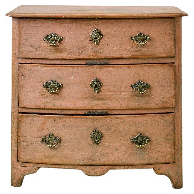  Antique Pink Chest of Drawers in Wood with Original Paint, Sweden, 18th Century