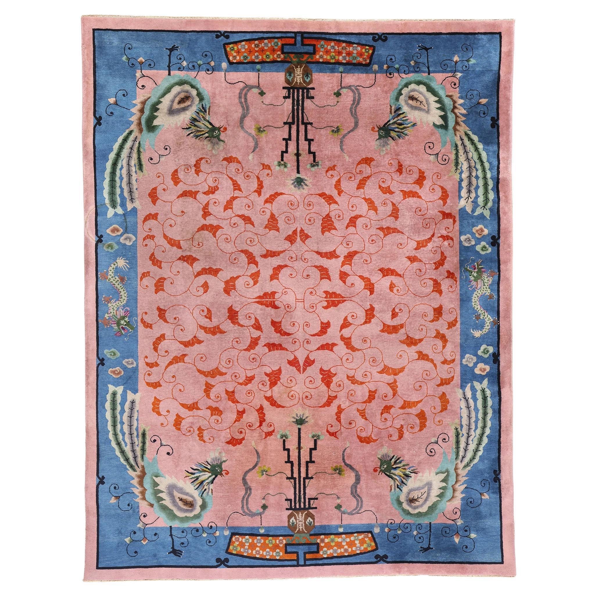 Blue and Cream Vintage Chinese Peking Indian Chinoiserie Rug, 05'11 x ...