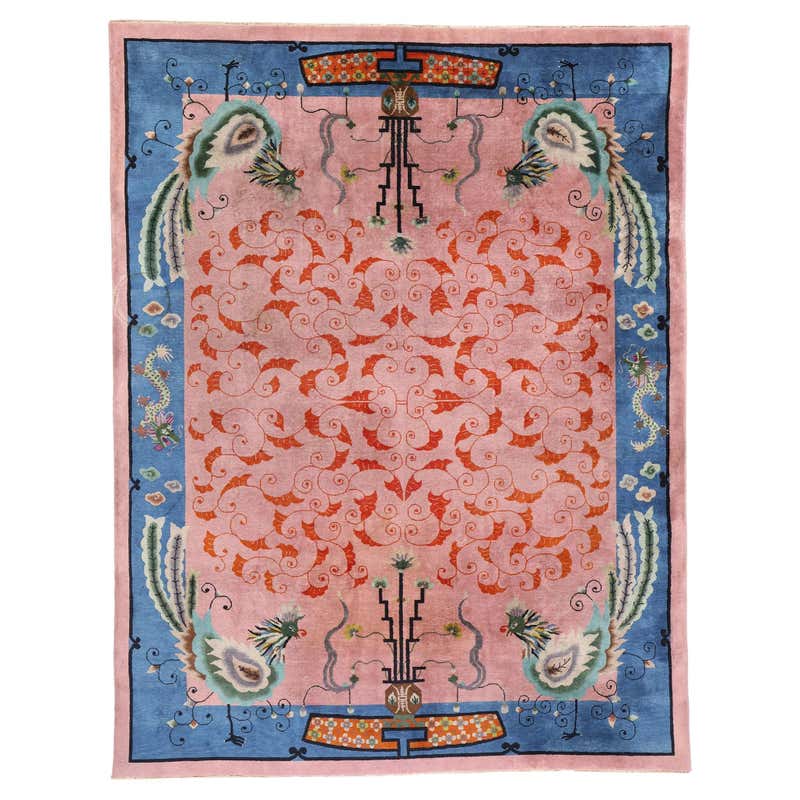 Blue and Cream Vintage Chinese Peking Indian Chinoiserie Rug, 05'11 x ...