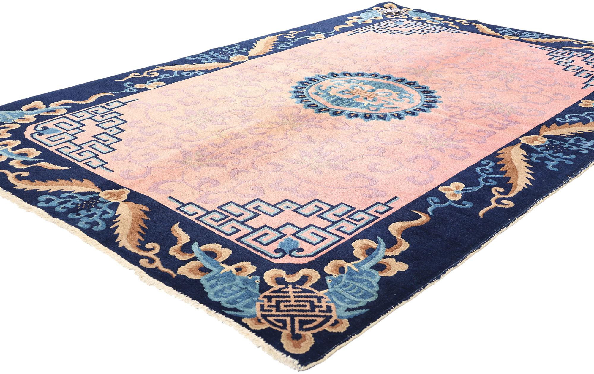 78184 Antique Pink Chinese Art Deco Rug, 05'02 x 07'11. Antique Chinese Art Deco rugs emerged as a distinct style during the 1920s and 1930s in China, seamlessly marrying traditional rug-making methods with the avant-garde principles of Art Deco