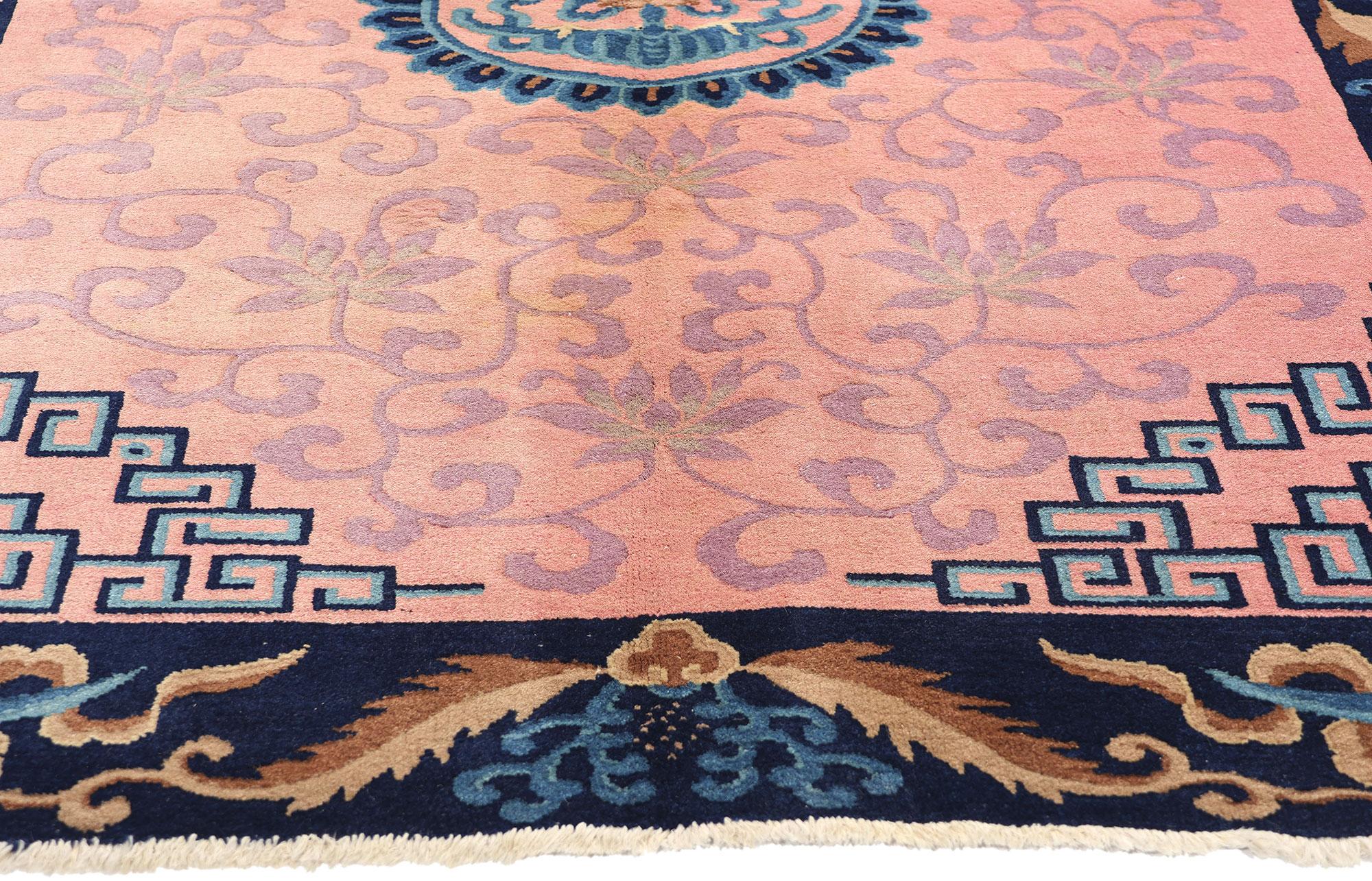 Antique Pink Chinese Art Deco Rug with Jazz Age Splendor In Good Condition For Sale In Dallas, TX
