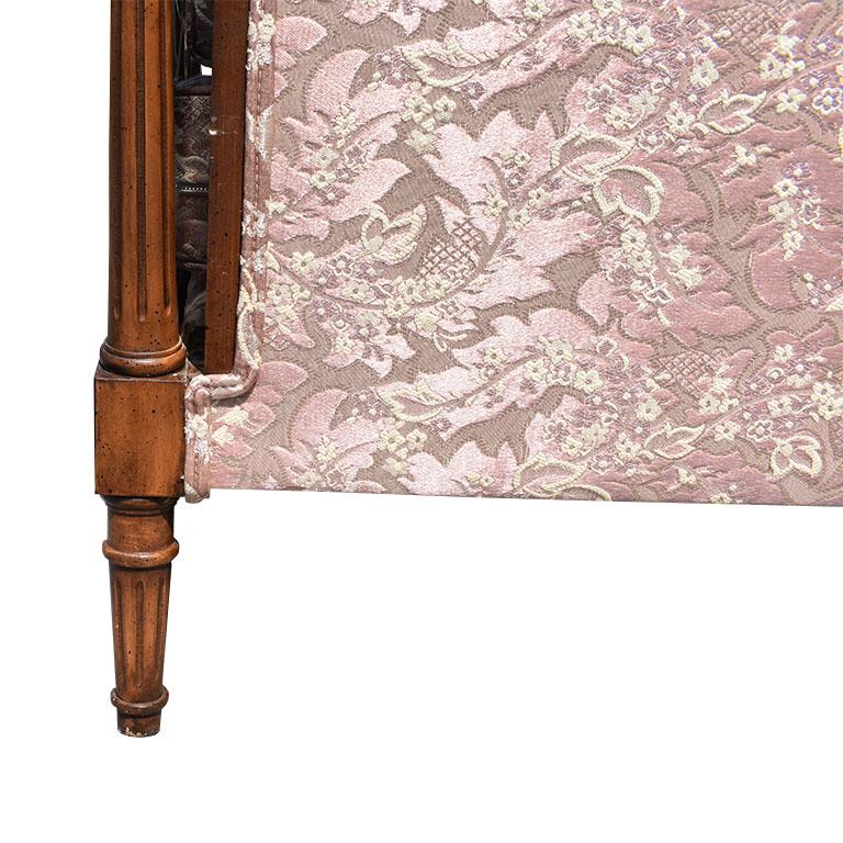 20th Century Antique Pink Chinoiserie Silk Antique Carved Sofa Couch or Daybed