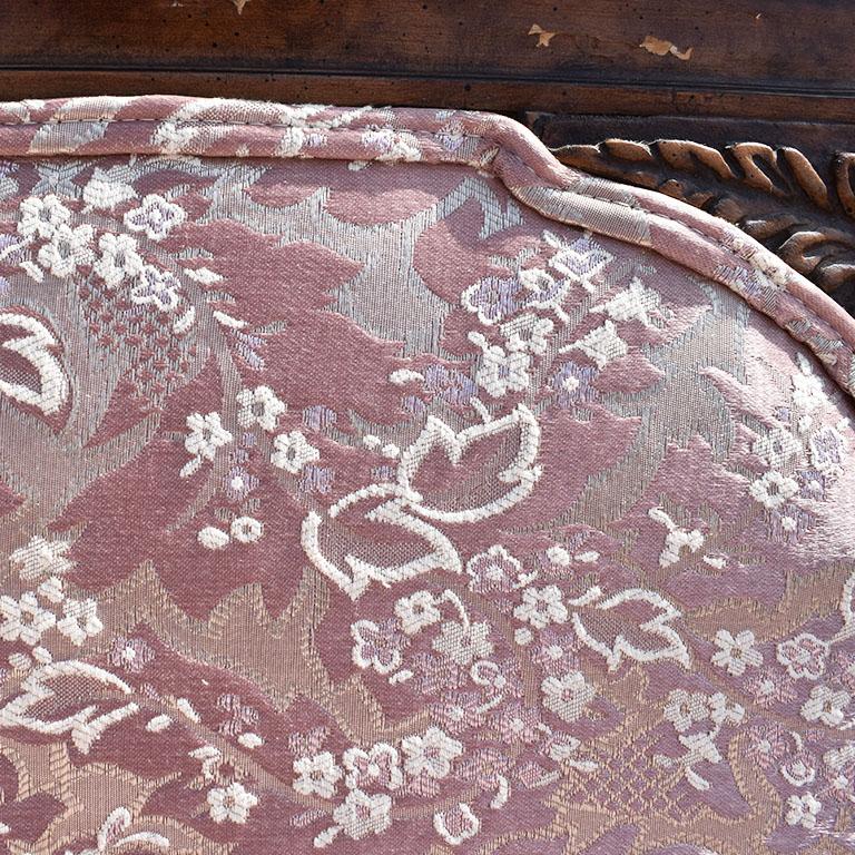 Antique Pink Chinoiserie Silk Antique Carved Sofa Couch or Daybed For Sale 1