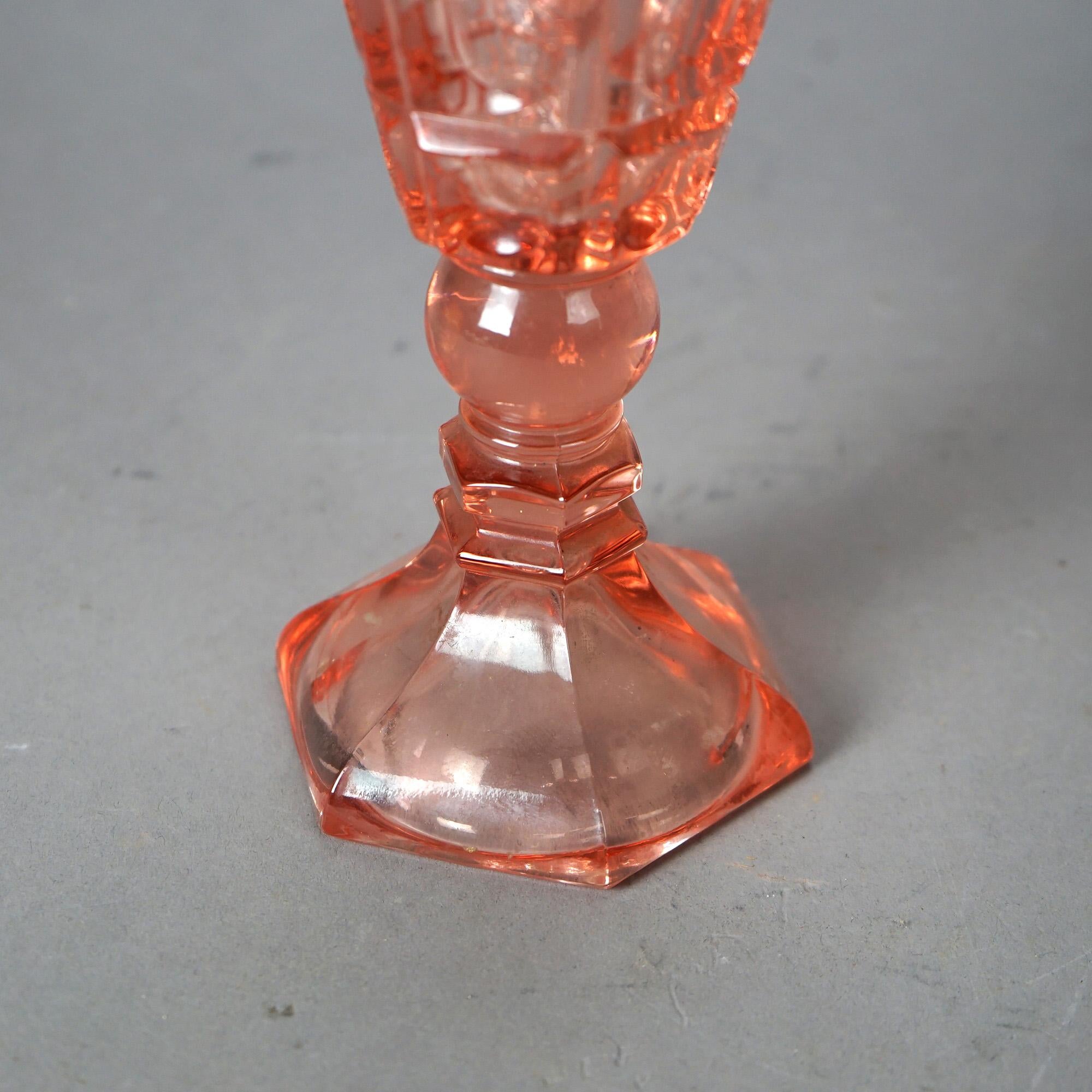Antike rosa Münzflecken-Öllampe aus gepresstem Glas, C1840 im Angebot 3