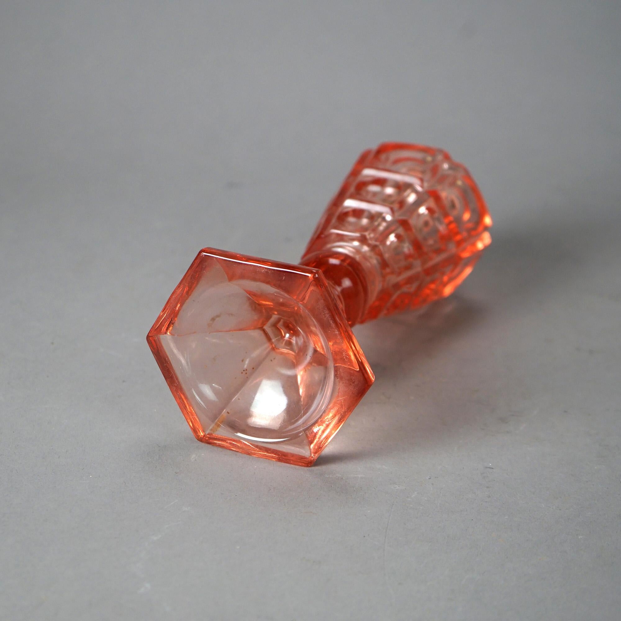 Antike rosa Münzflecken-Öllampe aus gepresstem Glas, C1840 im Angebot 4