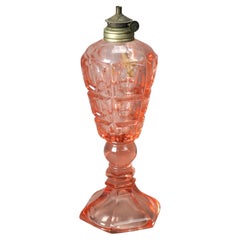 Antike rosa Münzflecken-Öllampe aus gepresstem Glas, C1840