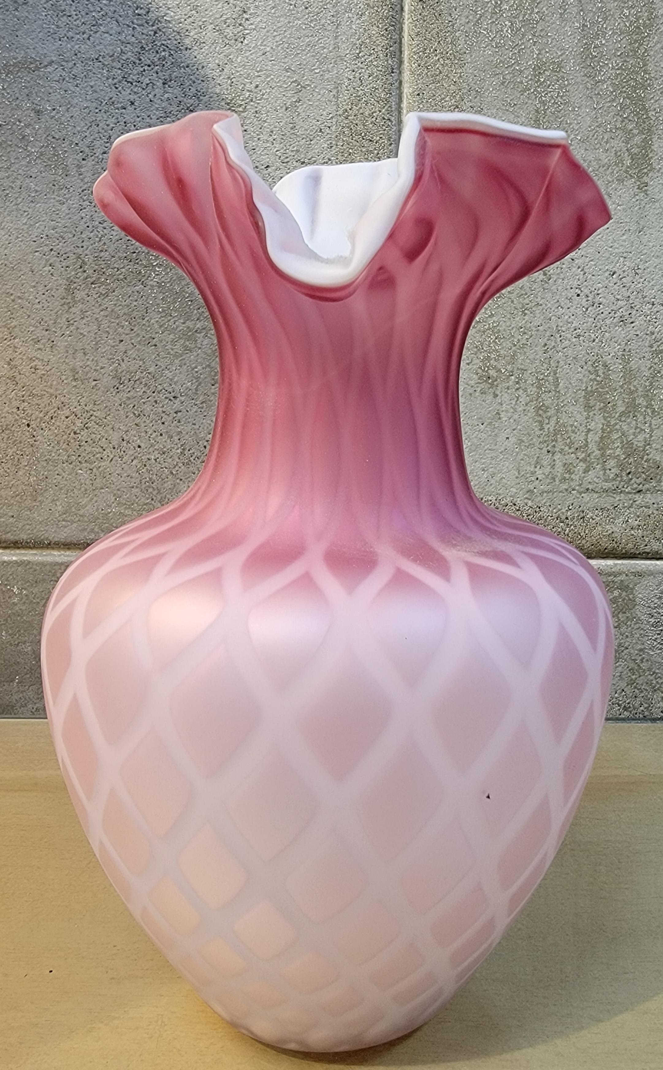 American Antique Pink Diamond Quilted Cased Glass Pitcher For Sale