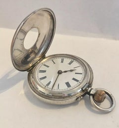 Antique Pink Enamel Small Silver Half Hunter Cased Pocket Watch
