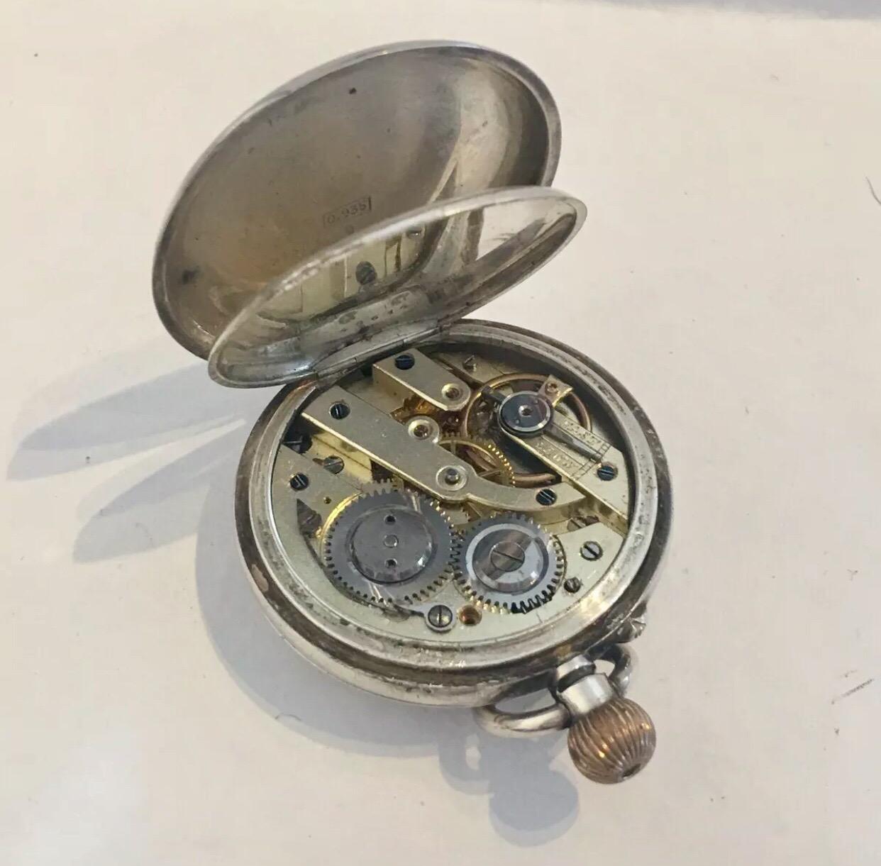 Antique Pink Enamel Small Silver Half Hunter Cased Pocket Watch For Sale 1