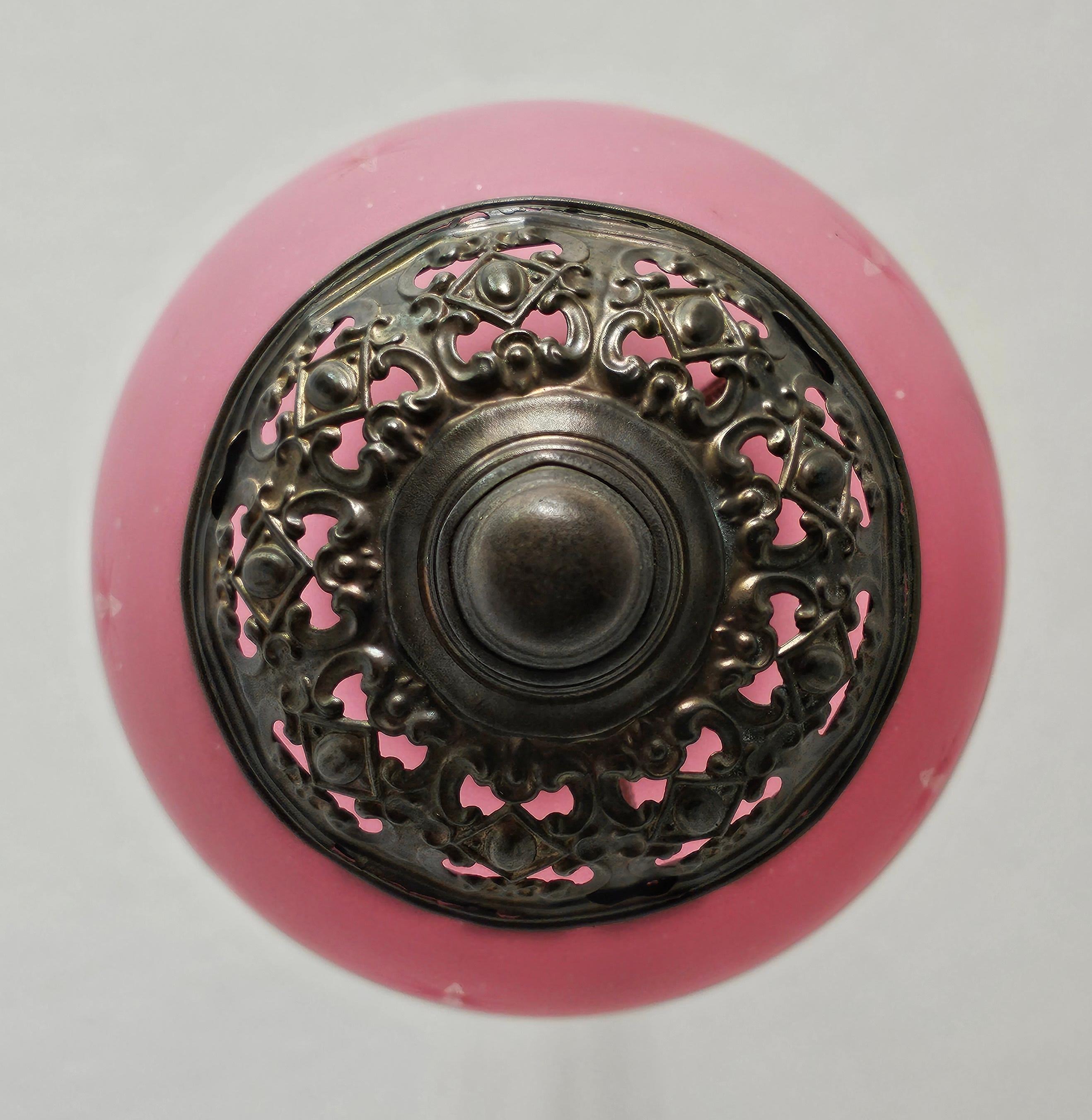 Antique Pink Glass and Brass Lantern, Austria cca. 1850s For Sale 1