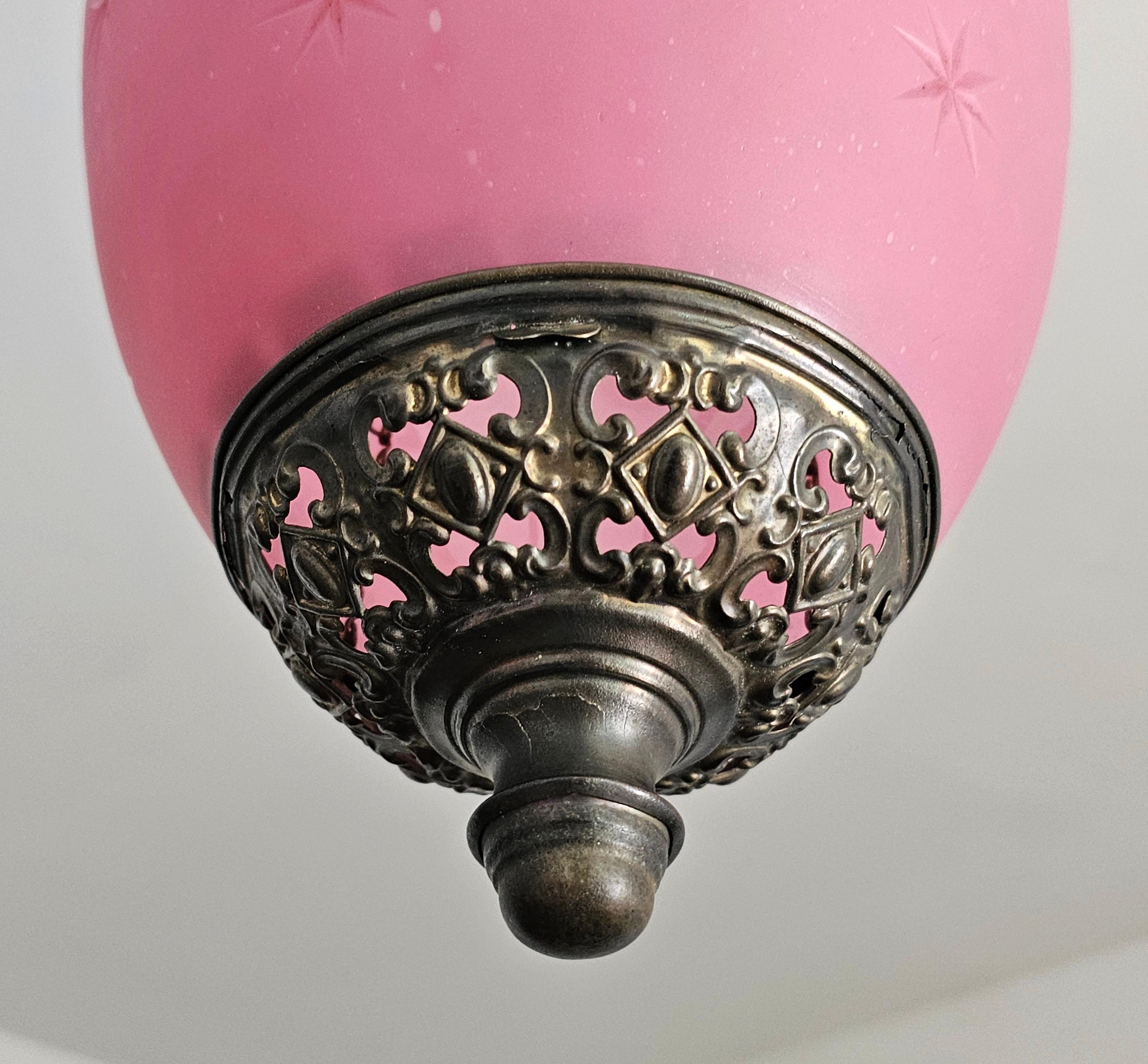 Antique Pink Glass and Brass Lantern, Austria cca. 1850s For Sale 2