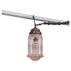 Antique Pink Glass and Brass Pendant Light