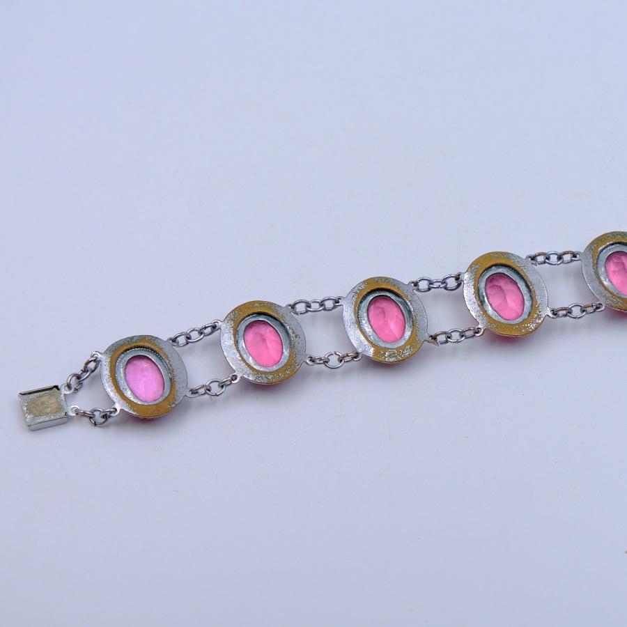 Women's or Men's Antique Pink Glass Bracelet 1930s For Sale