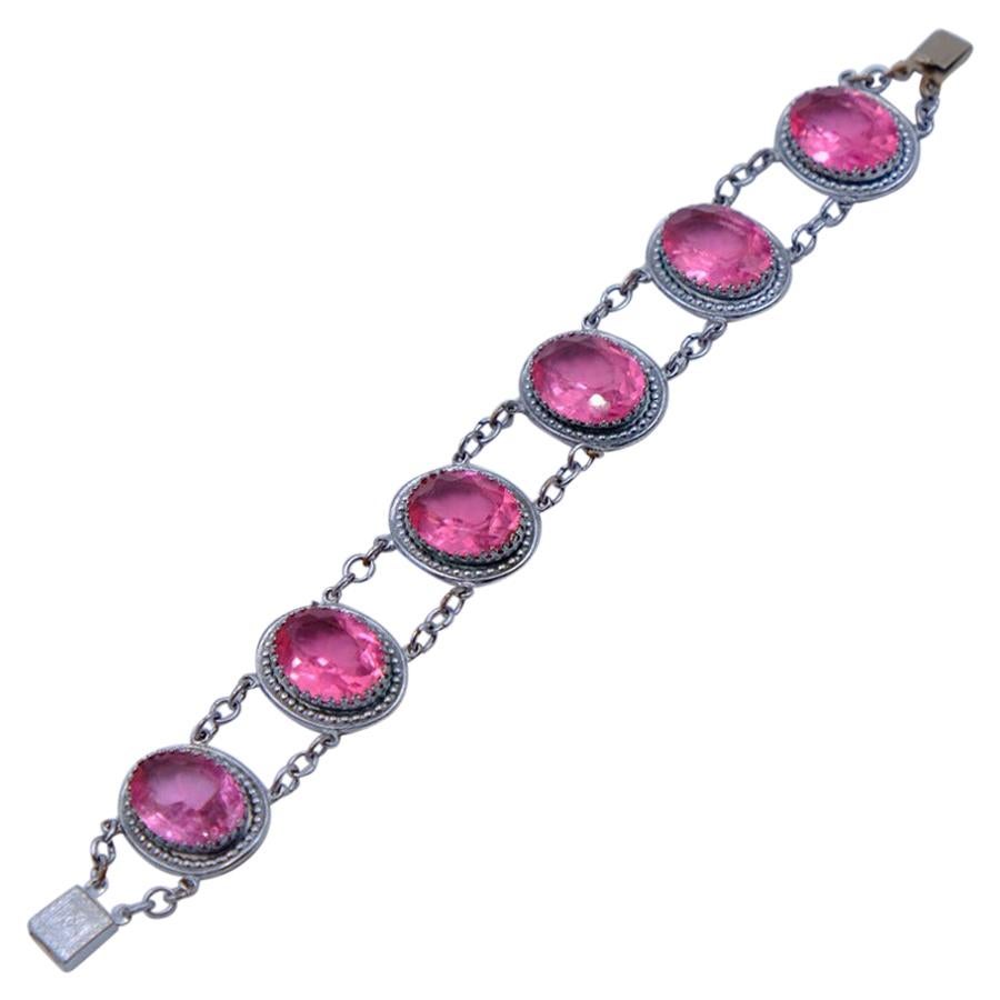 Antique Pink Glass Bracelet 1930s For Sale