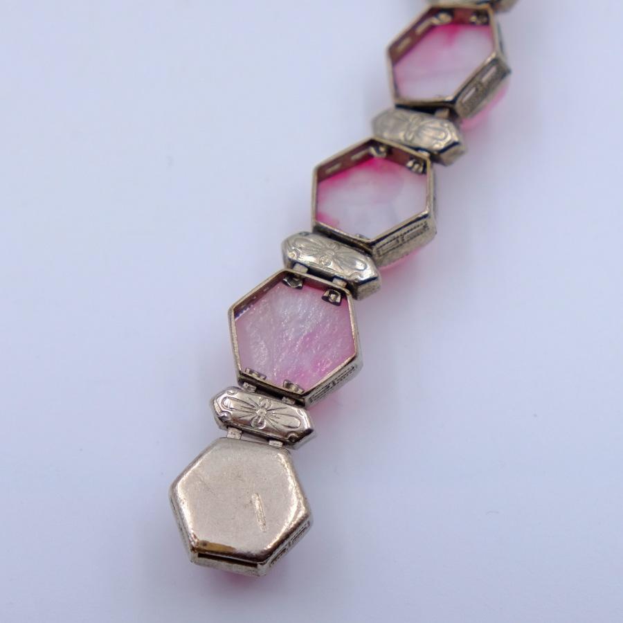 Antique Pink Glass Czech Bracelet 1930's In Good Condition For Sale In Austin, TX