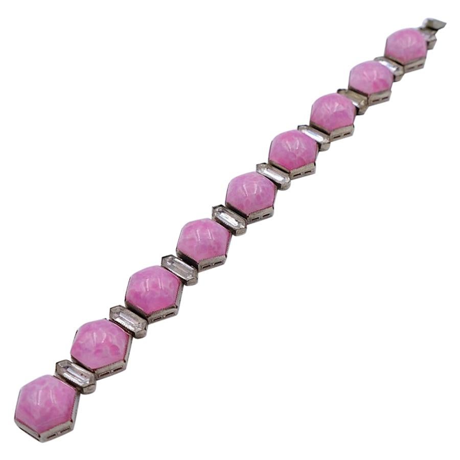 Antique Pink Glass Czech Bracelet 1930's For Sale