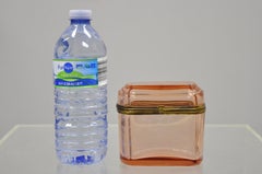 Antique Pink Glass Trinket Jewelry Casket Box Chest Brass Hinge