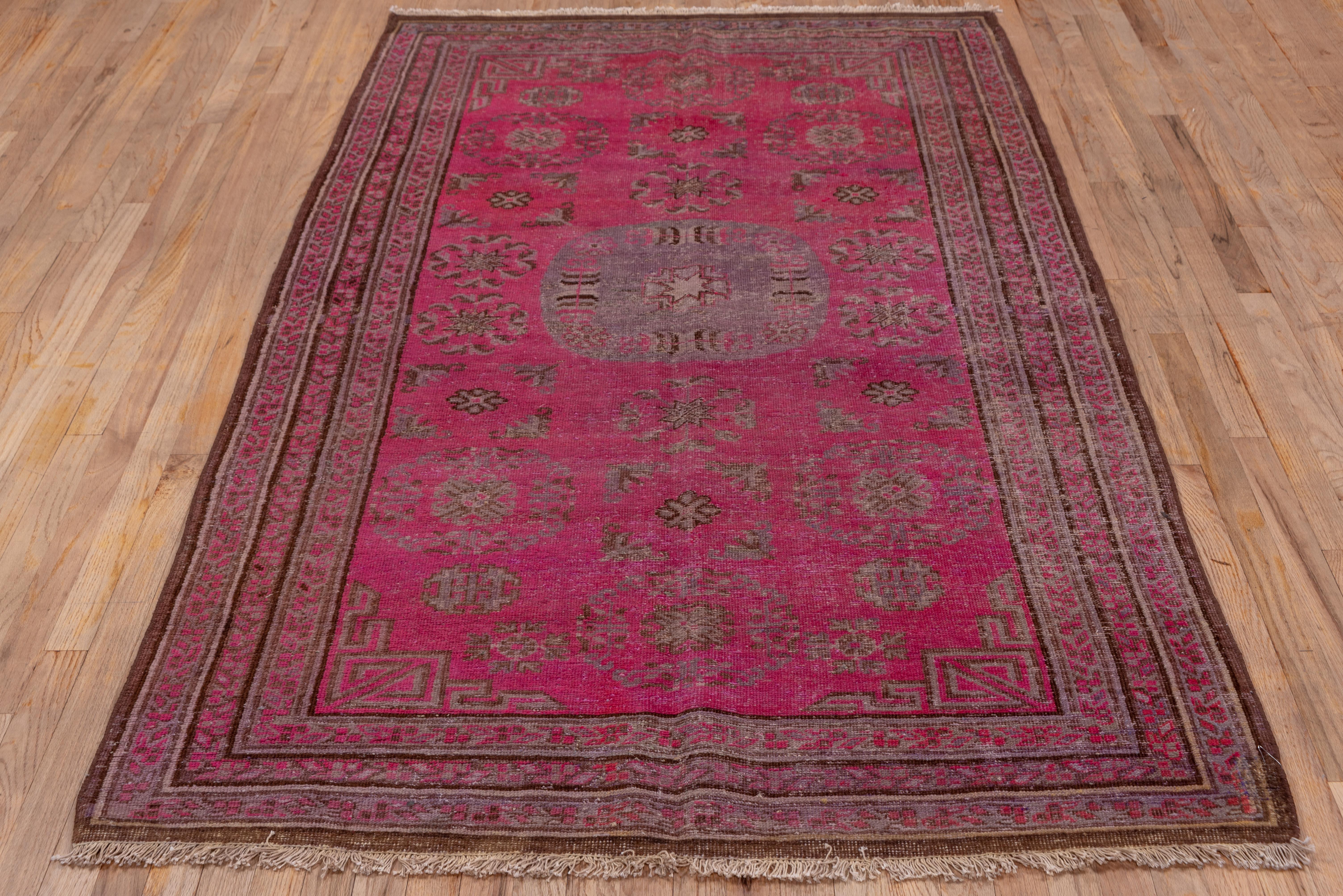 Hand-Knotted Antique Pink Khotan Rug For Sale