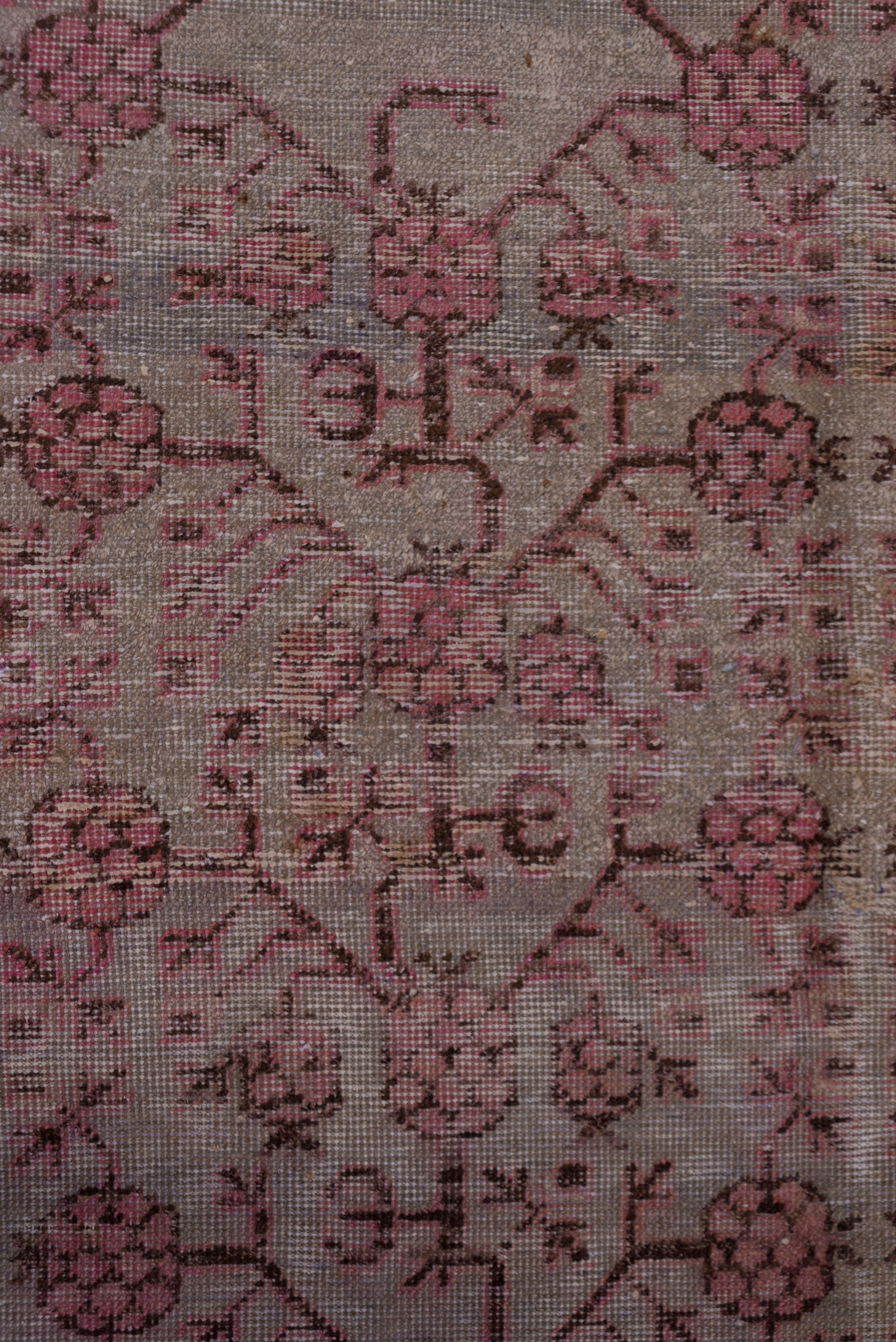Hand-Knotted Antique Pink Khotan Rug, Gray Blue and Taupe Field, Pink and Brown Accents