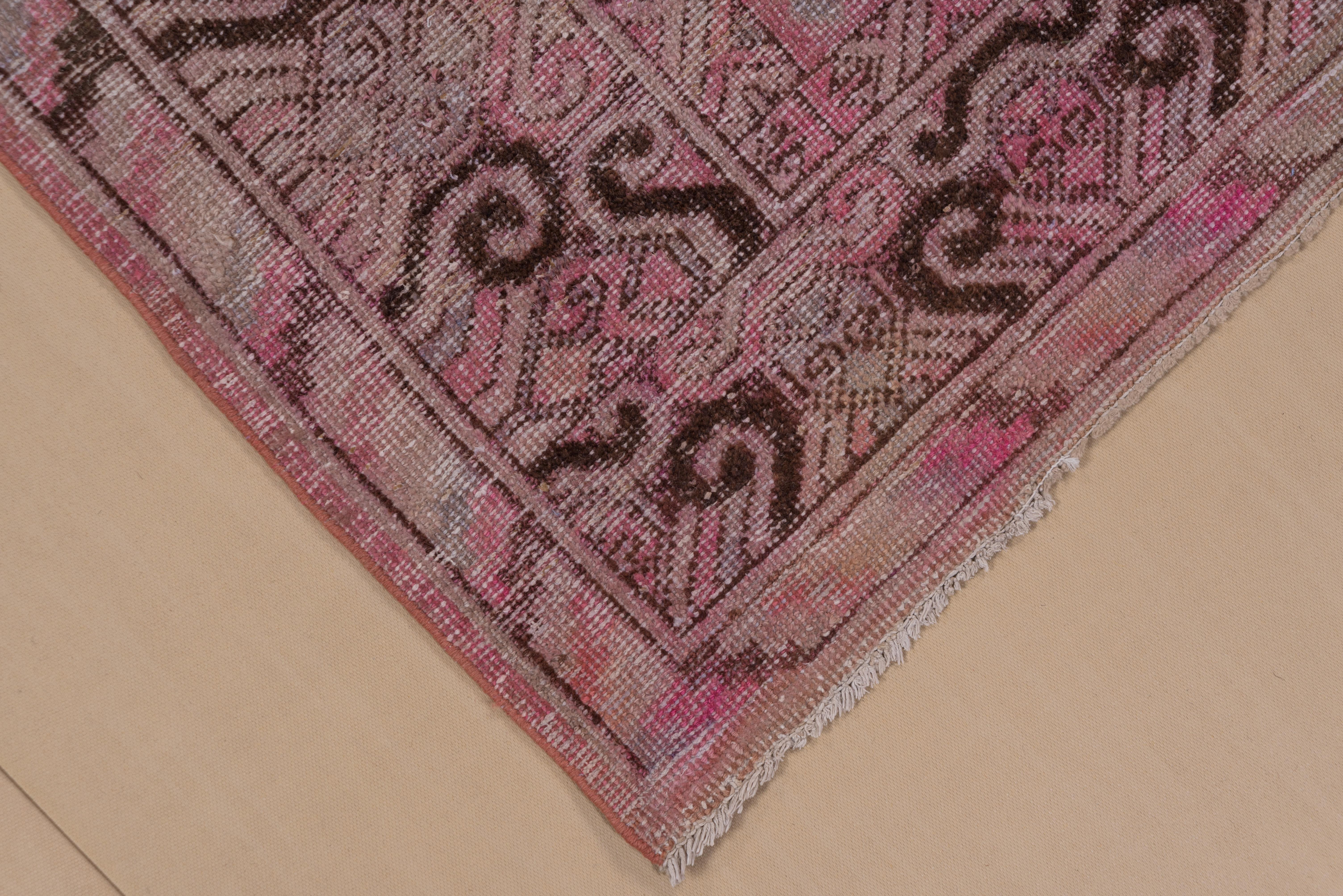 Wool Antique Pink Khotan Rug, Gray Blue and Taupe Field, Pink and Brown Accents