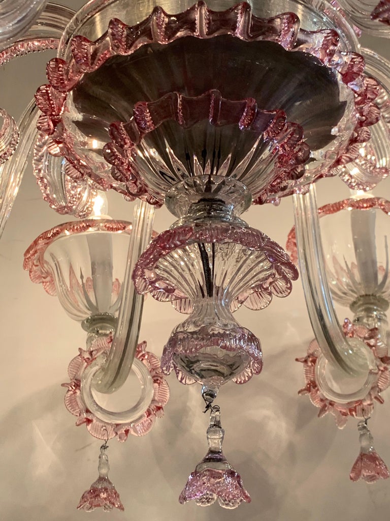 Antique Pink Murano Glass Chandelier For Sale at 1stDibs