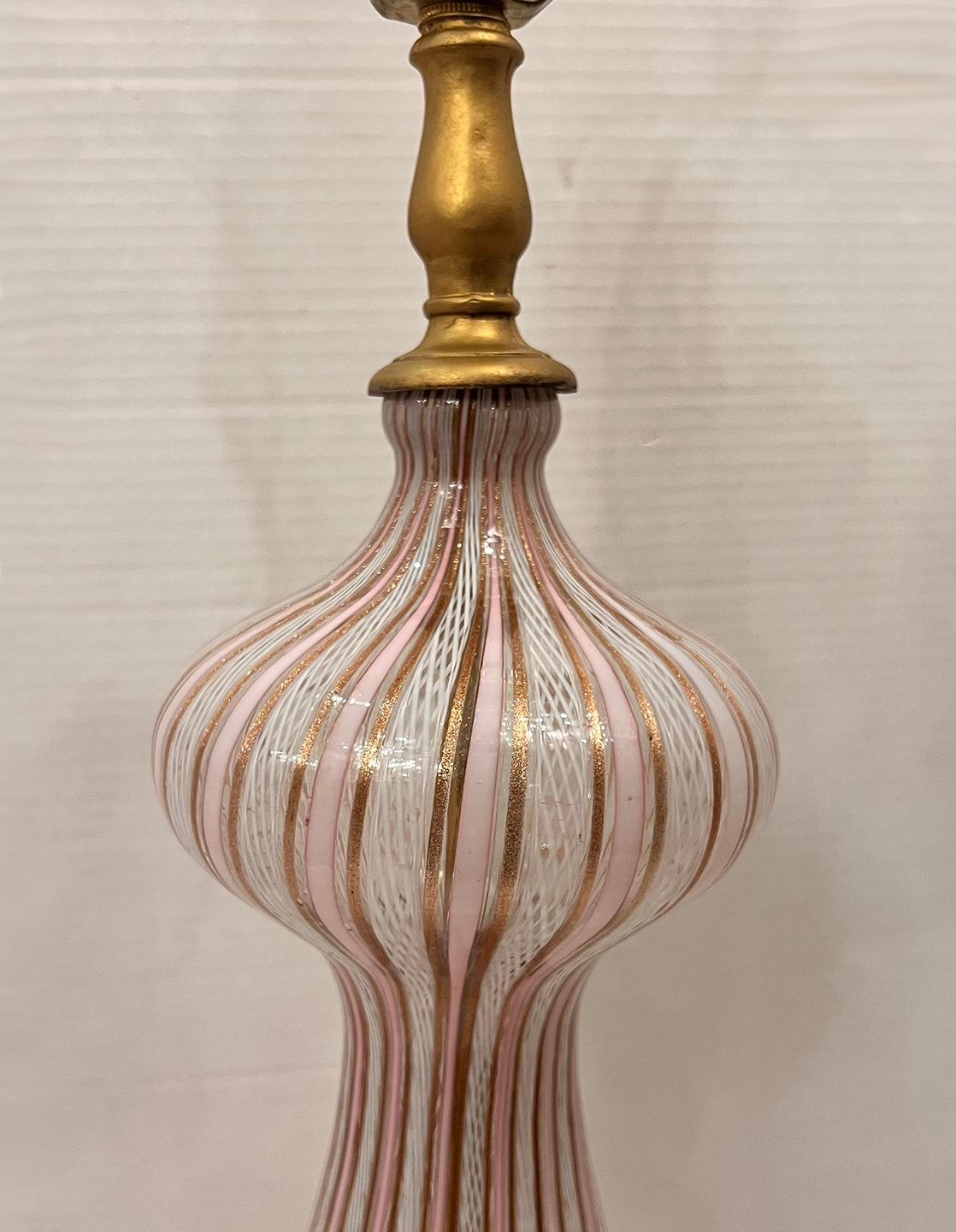 Italian Antique Pink Murano Glass Lamp For Sale