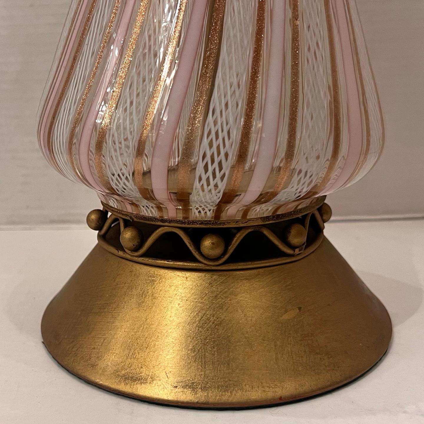 Antique Pink Murano Glass Lamp In Good Condition For Sale In New York, NY