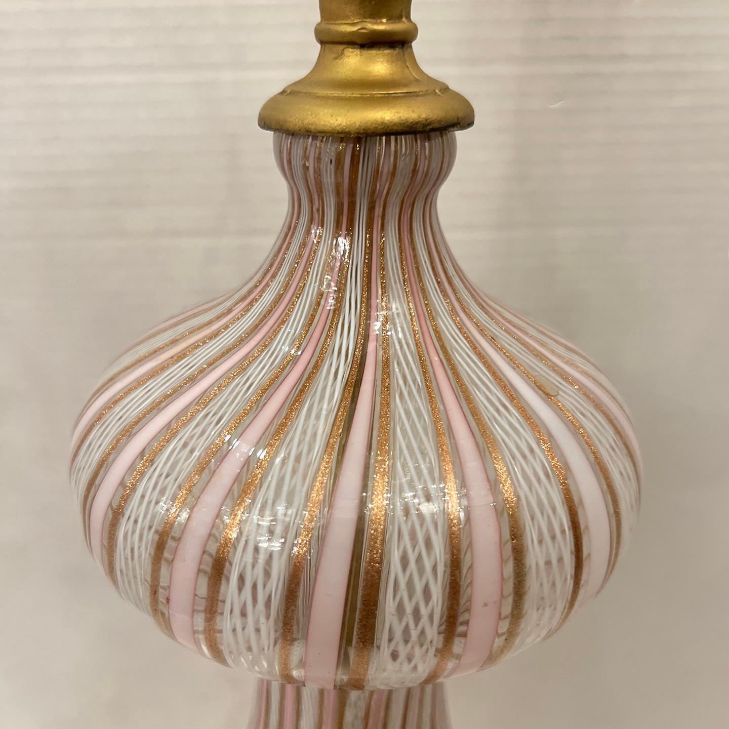 Early 20th Century Antique Pink Murano Glass Lamp For Sale