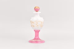 Antique Pink Opaline Enameled Glass Perfume Bottle, Flacon, 19th Century