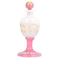 Antica bottiglia di profumo in vetro opalino smaltato rosa, flacone, XIX secolo