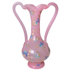 Antique Pink Opaline Enameled Glass Vase, 19th Century, Moser