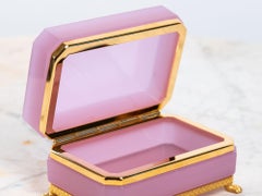 Antique Pink Opaline Rectangular box with Brass Mounts, France 1890s