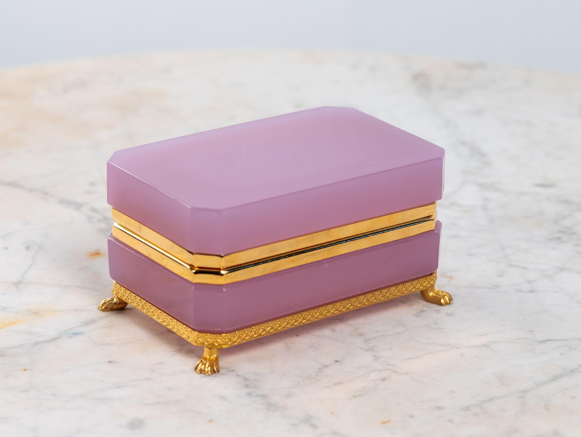 Antique Pink Opaline Rectangular box with Brass Mounts, France 1890s In Good Condition For Sale In South Salem, NY