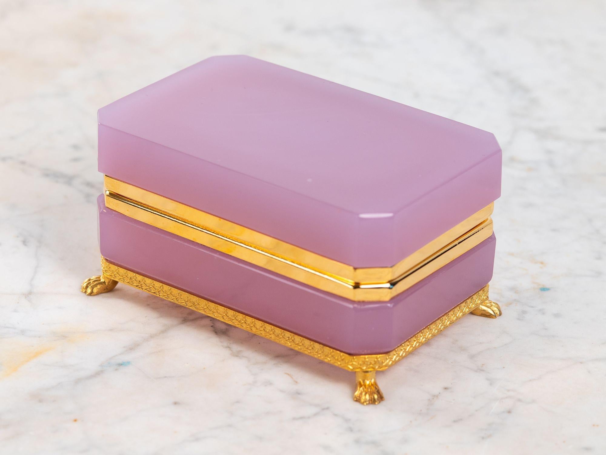 Opaline Glass Antique Pink Opaline Rectangular box with Brass Mounts, France 1890s For Sale