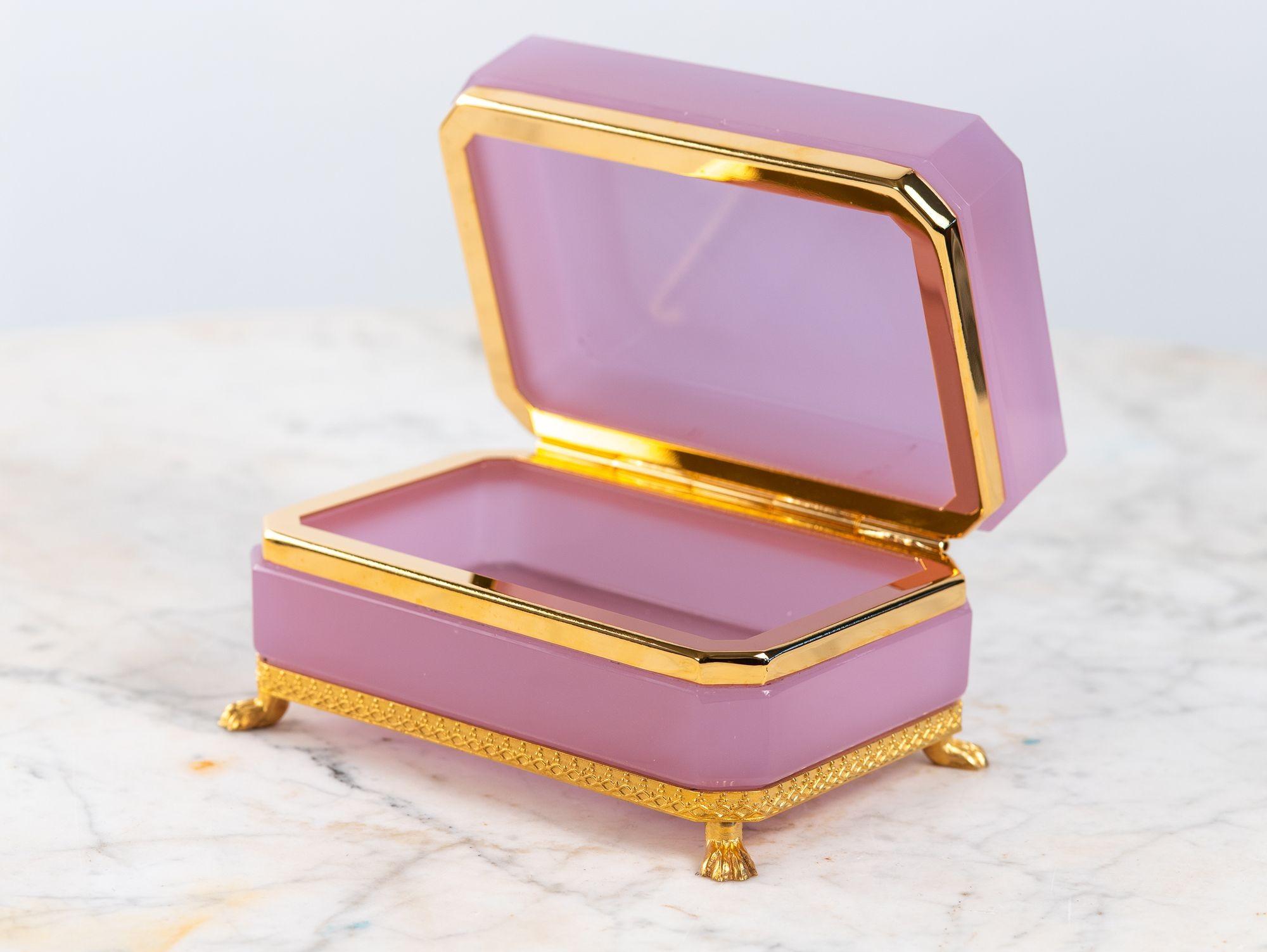 Antique Pink Opaline Rectangular box with Brass Mounts, France 1890s For Sale 1