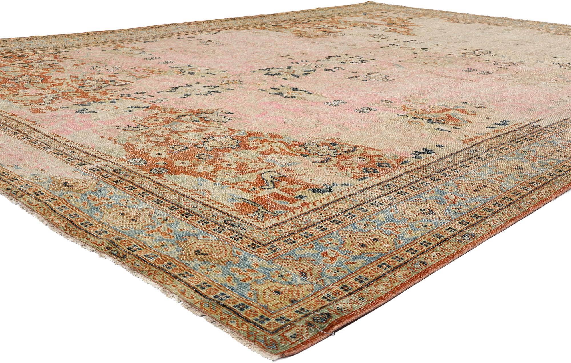 53910 Distressed Antique Pink Persian Sultanabad Rug, 08'06 x 11'11. Antique-washed Persian Sultanabad rugs are rugs treated with a special washing process to impart an aged and antiquated appearance, originating from Iran's Sultanabad region,