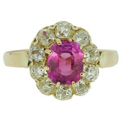 Antiker rosa Saphir- und Diamant-Cluster-Ring