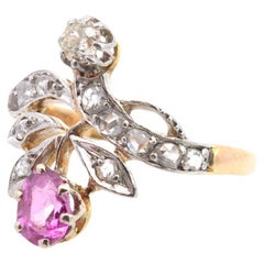 Antique pink sapphire and diamonds ring from 1900