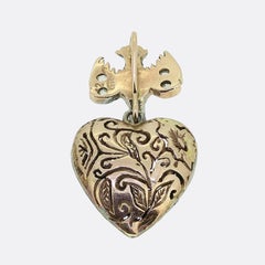 Antique Pink Sapphire Heart and Rose Cut Diamond Bird Drop Pendant