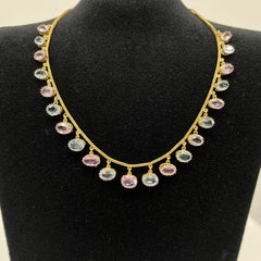 Collana antica in Topazio Rosa e Acquamarina - Oro giallo 16ct