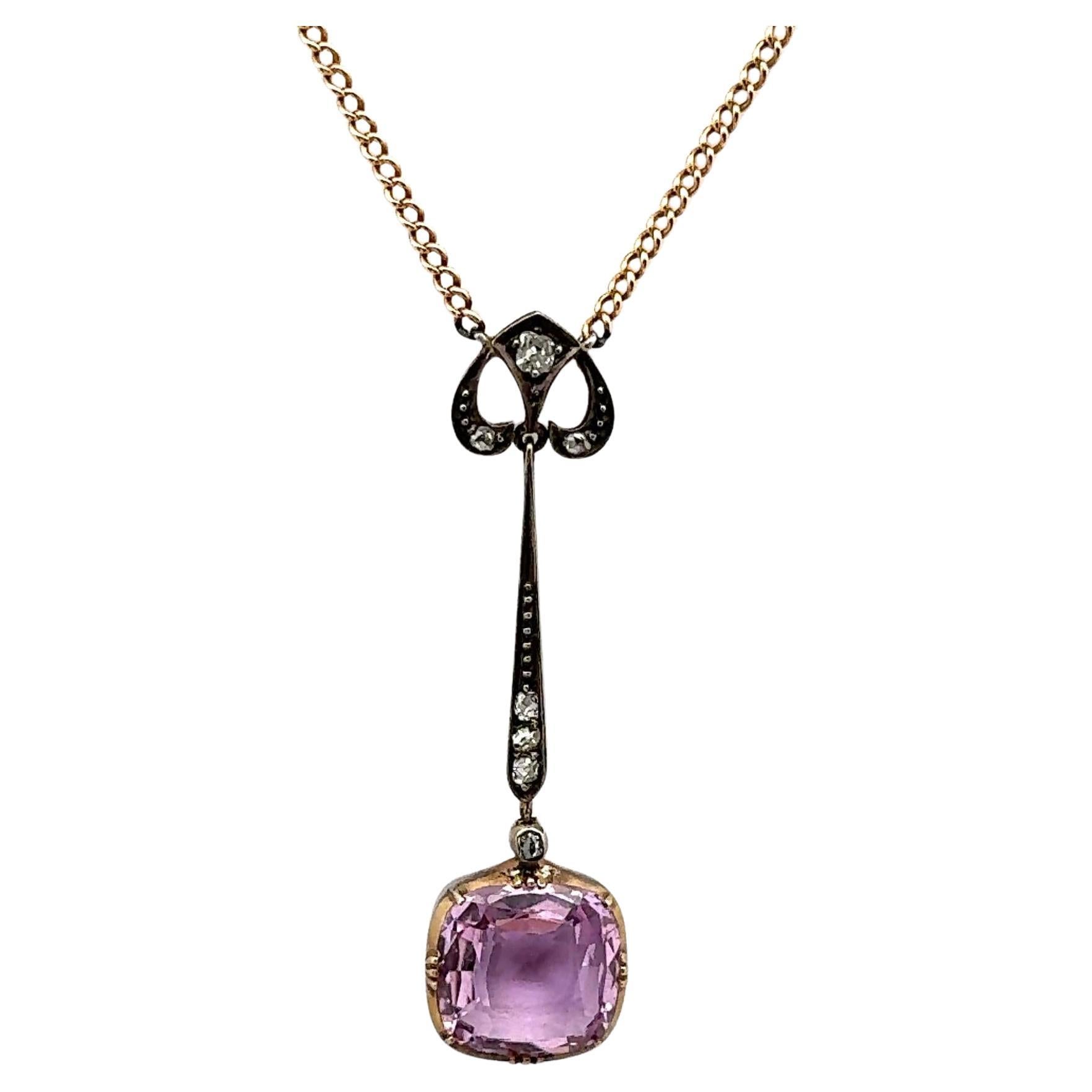 Antique Pink Topaz Diamond 14k Gold & Silver Necklace