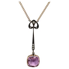Antique Pink Topaz Diamond 14k Gold & Silver Necklace