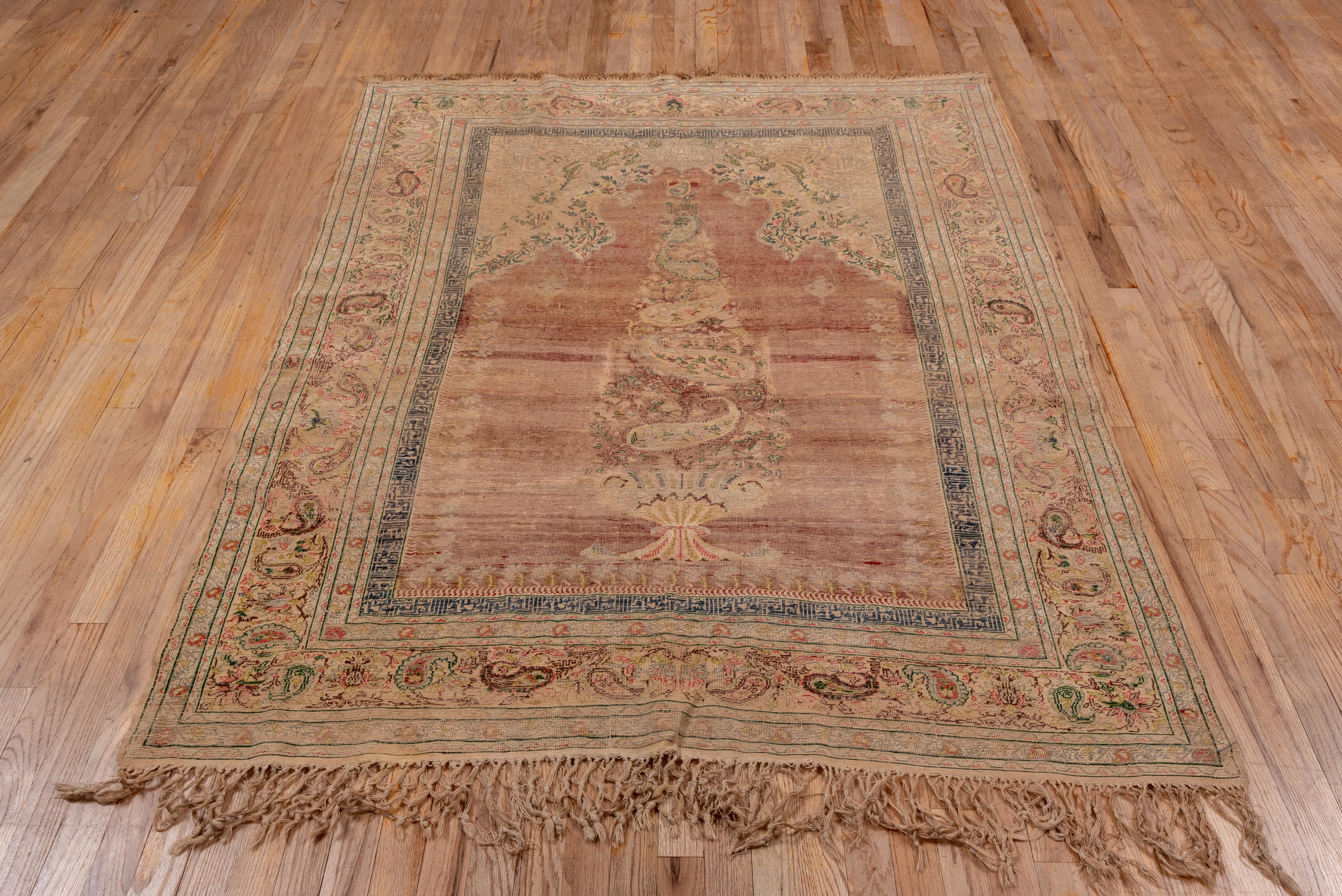 Early 20th Century Antique Pink Turkish Kaisary Rug, Formal Palette, Fringes