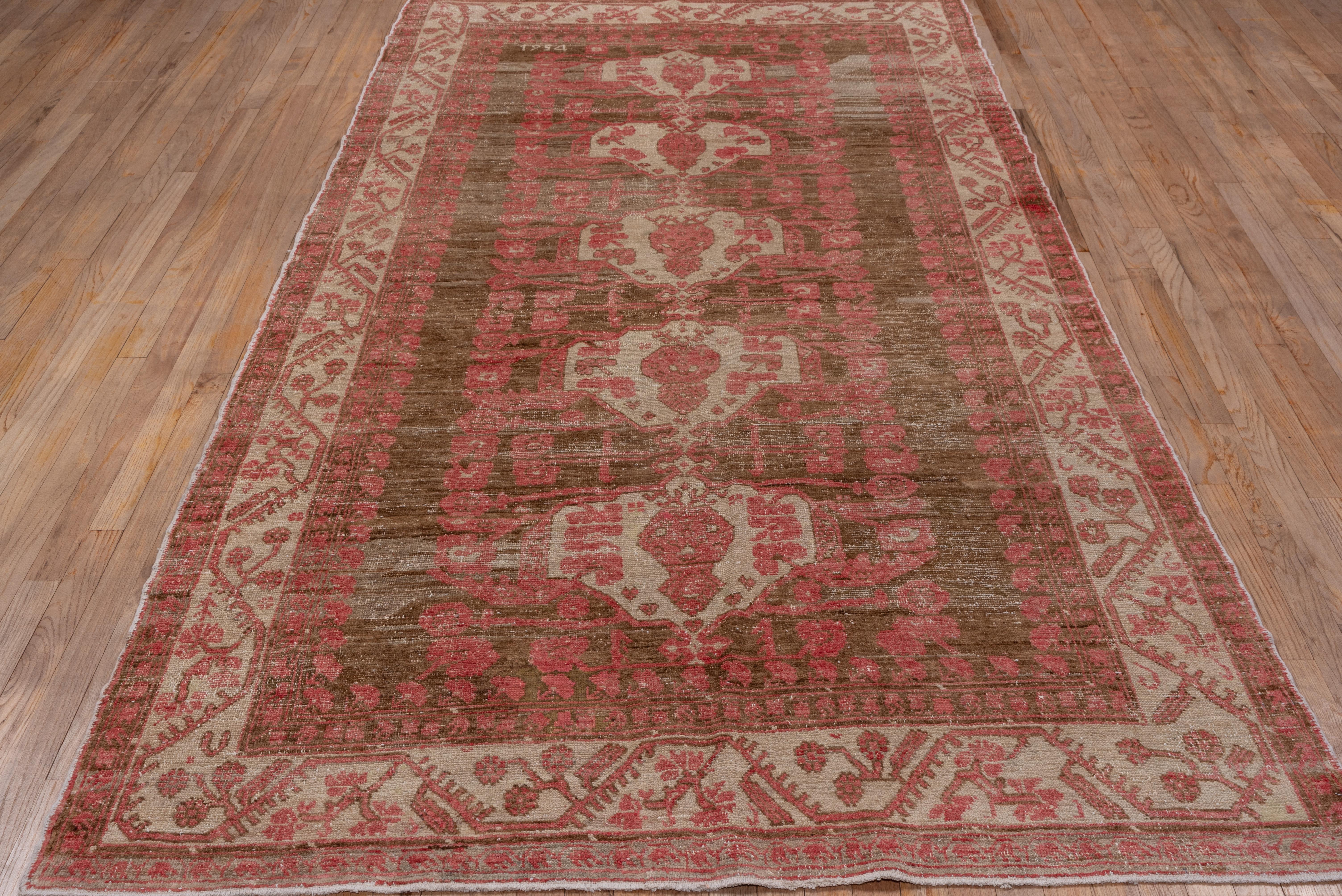 Tribal Antique Pink Turkish Kula Long Rug, circa 1930s, Pink and Brown Field For Sale