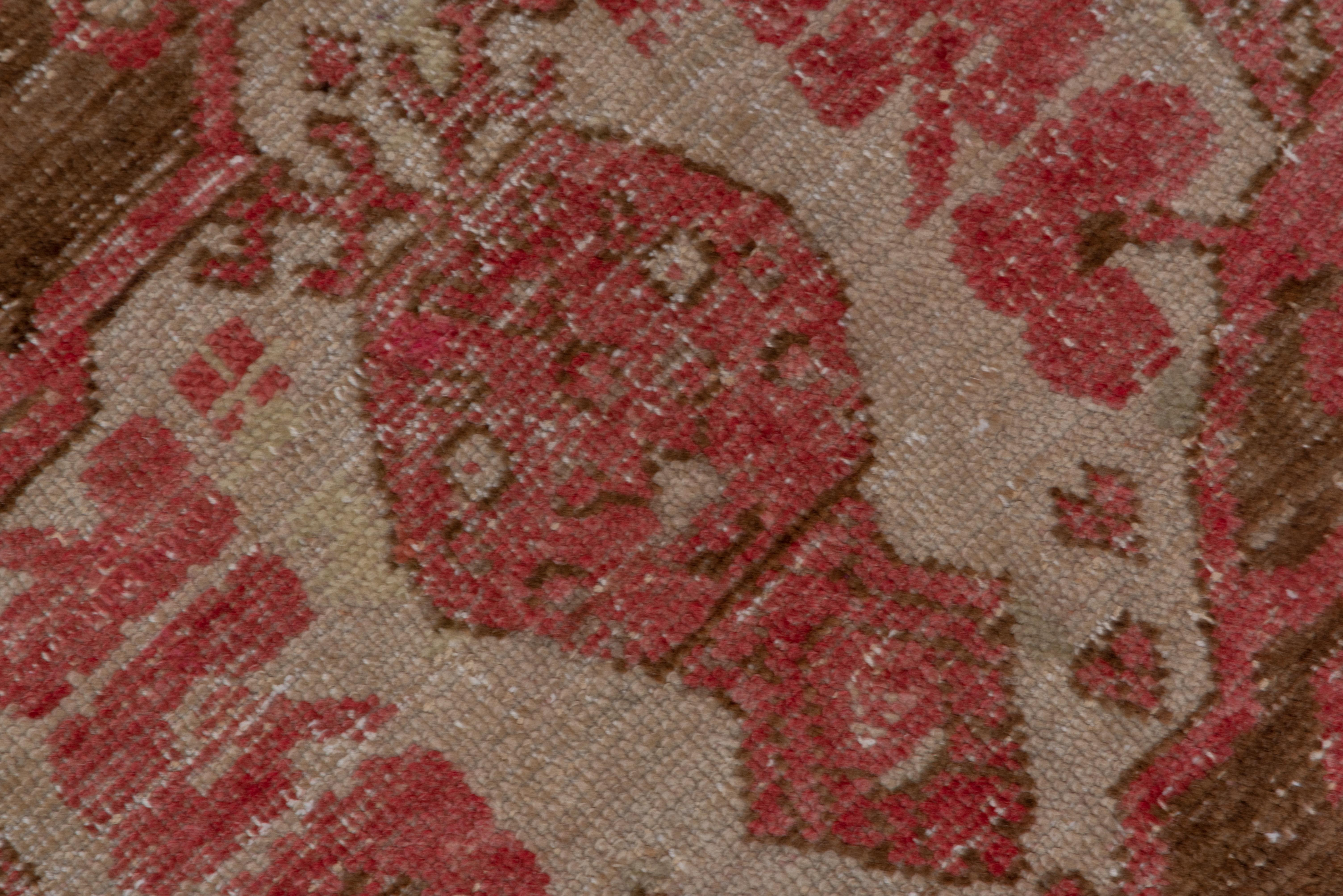 Antique Pink Turkish Kula Long Rug, circa 1930s, Pink and Brown Field In Good Condition For Sale In New York, NY