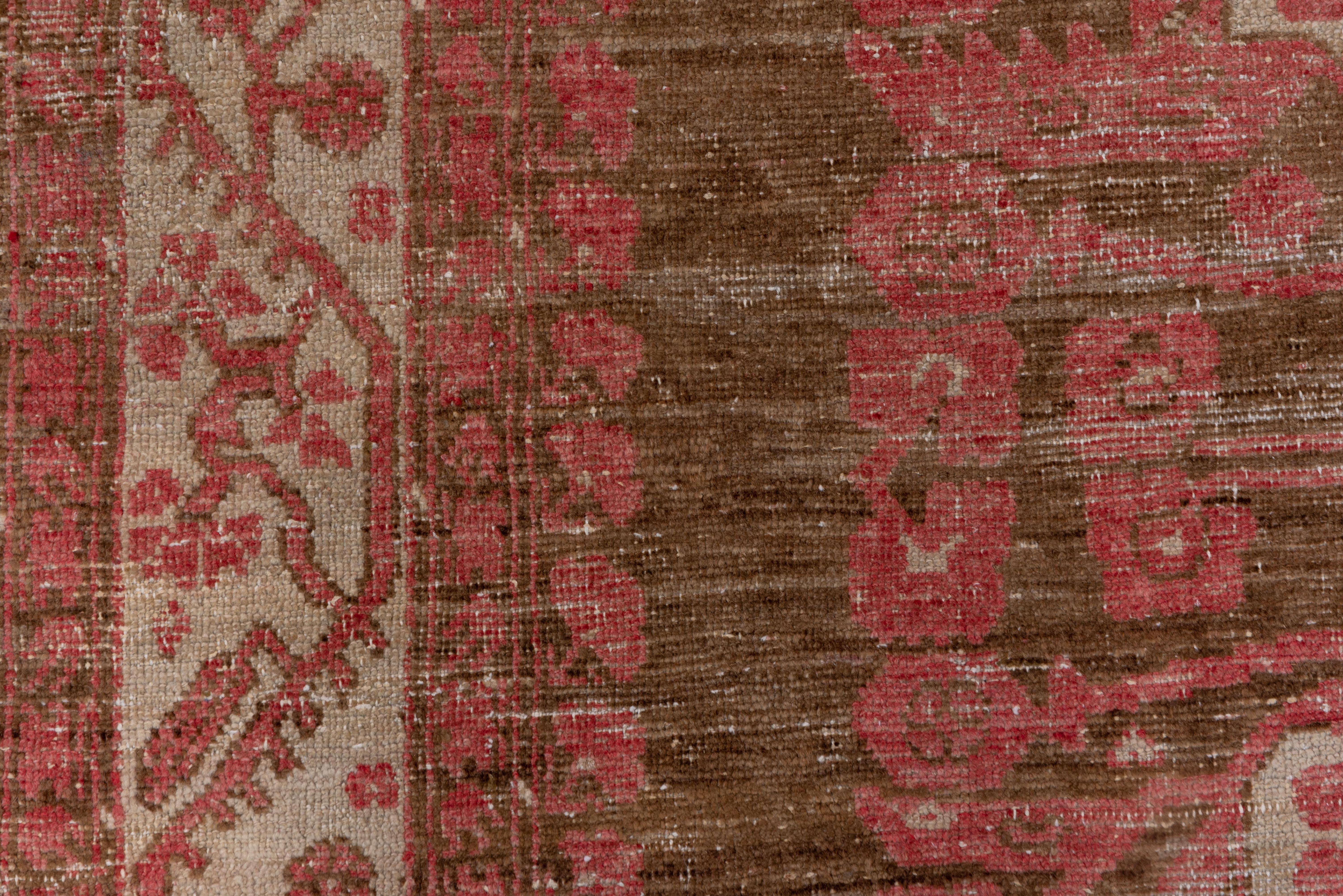 Mid-20th Century Antique Pink Turkish Kula Long Rug, circa 1930s, Pink and Brown Field For Sale